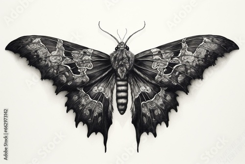 inked black moth sketch. Generative AI