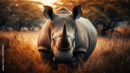 Rinoceronte de África en la naturaleza mirando a cámara