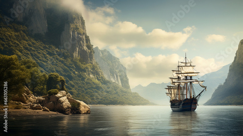 船が静かな海を航行する風景