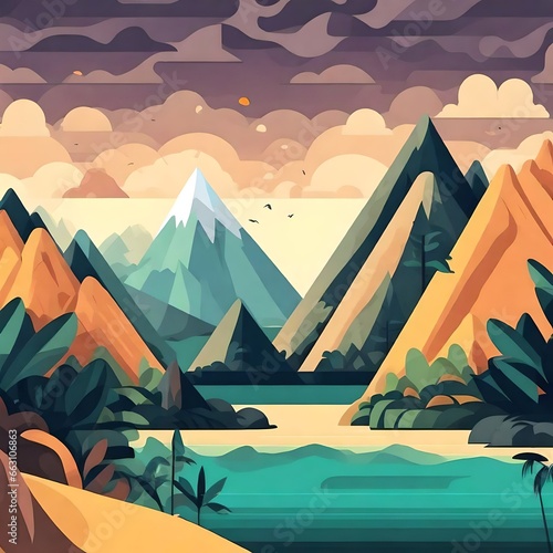 Tropical montain view illustration