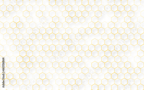 Hexagonal abstract technology background vector illustration. Futuristic banner with blue hexagons and shiny lights. Sci fi banner, cover or template for your design.