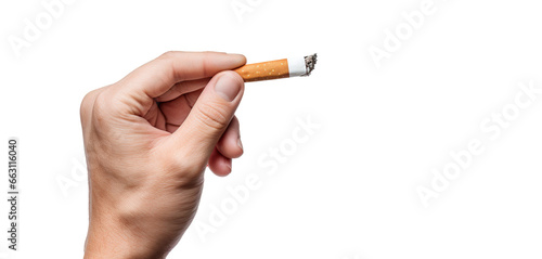 a hand holding a cigarette vertically isolated, png transparent, generative ai