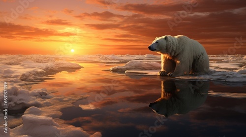 serene and fragile existence of a polar bear on melting ice, symbolizing the impact of climate change
