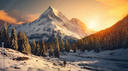 Montañas alpinas nevadas al atardecer