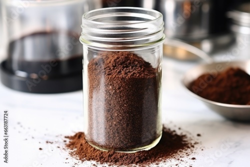 coffee grounds in a jar, set as a homemade scrub