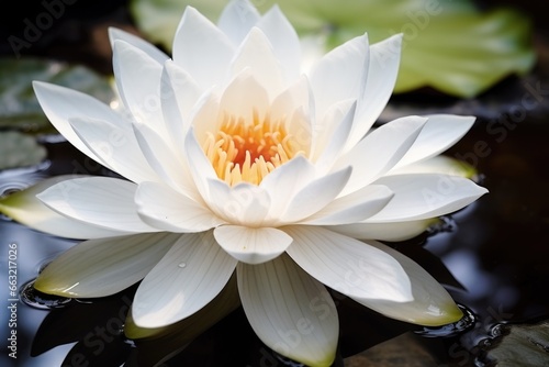 close-up of a white lotus in a pond