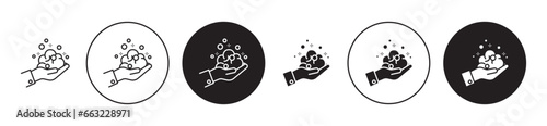 Foam icon set. shaving cream bubbles vector symbol. cleansing soap wash foam sign in black filled and outlined style.
