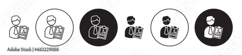 Broker icon set. third party brokerage advisory firm vector symbol. business party mediate line icon in black filled and outlined style.