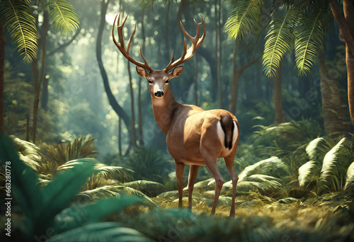 deer - Beautiful 3D illustration of deer in tropical forest