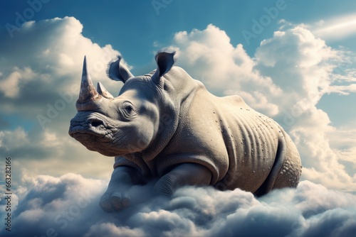 rhino sit on fluffy cloud illustration