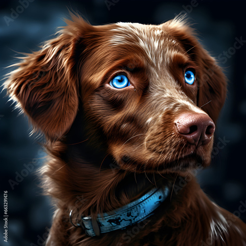  A brown cute dog with blue eyes