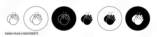 Clapping hands icon set in black filled and outlined style. Congratulation clap vector symbol. Applause handclap emoji vector sign. Appreciate vector sign for ui designs.