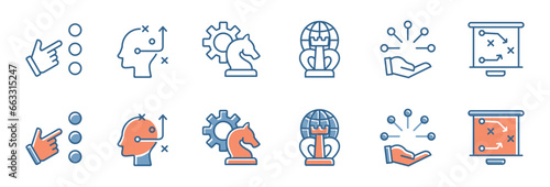 teamwork leadership decision for mission action plan icon set objective target strategy implementation option vector illustration outline for web and app