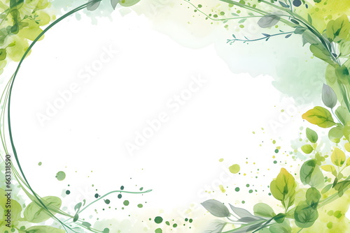 a watercolor painting of green leaves and branches. Abstract Lime color foliage background with negative space for copy.