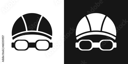 Swimming cap and goggles vector sign. Swimming equipment