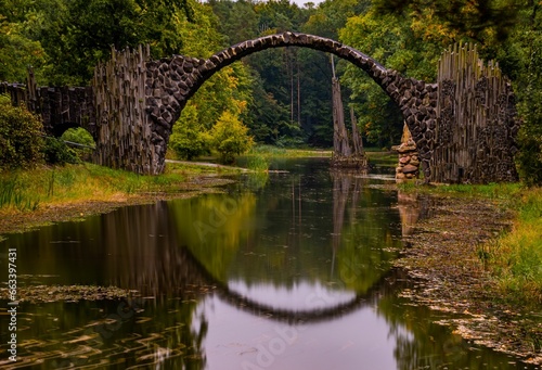 The Rakotzbrucke, a devil's bridge surrounded by forest