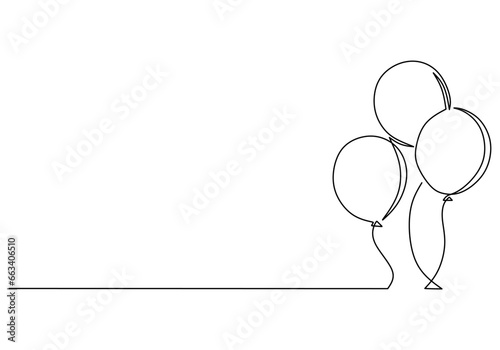 Continuous one line drawing birthday celebration balloons. Concept for holiday kids decoration