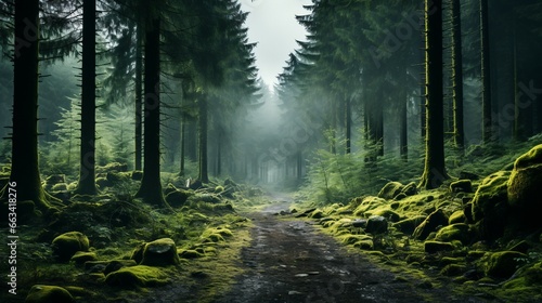 Enigmatic Foggy Forest: Abundant Treescape