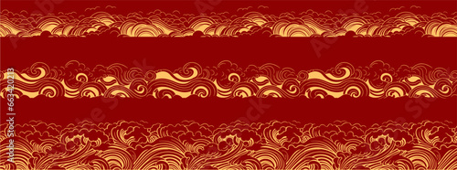 set of chinese wave element. asian border isolated on a red background. eps 10