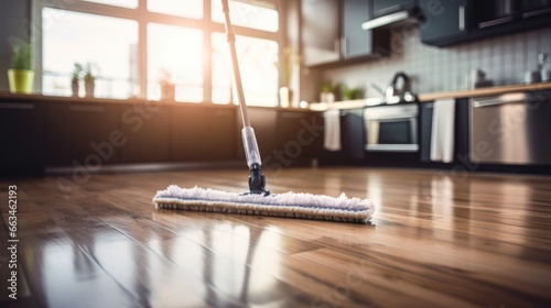 Modern House Cleaning - Washing Hardwood Laminate Flooring with Water Spray Mop, Modern Interior