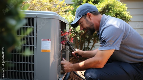 HVAC technician servicing an air conditioning unit