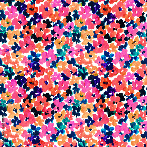 Abstract wild flowers seamless pattern. Cute brush strokes, grunge textured wildflowers background.
