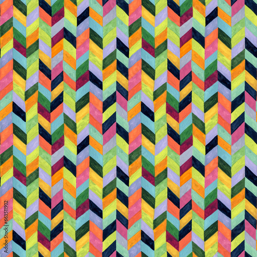 Abstract watercolor chevron seamless pattern. Water color stripes background.
