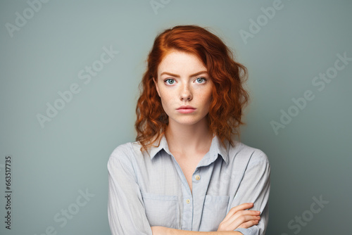 portrait of an angry redhead woman