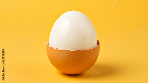 fresh boiled egg in half on black background
