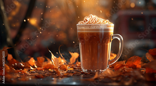 pumpkin, spice, latte, coffee, halloween, autumn, cafe, jack o lantern, whipped cream, leaves falling, autumn leaves