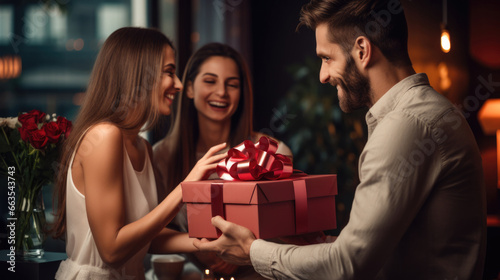 Couple receiving a surprise gift from friends generative ai