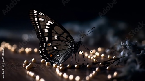 A black butterfly or moth at night. Generative AI. 