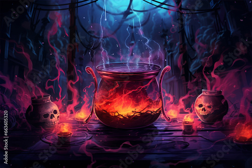 horror illustration of cooking magic potion