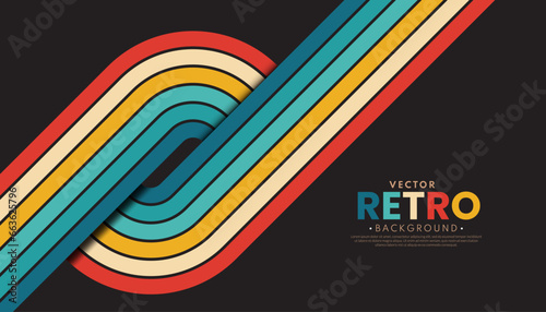 Abstract minimalist retro background with rounded stripe elements. Retro background lines 70s. Rainbow line wallpaper. Vector illustration.