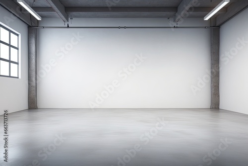 Interior of empty room with white walls and concrete floor. 3d rendering, Embroidery floral abstract fantasy design luxury denim blue jeans, AI Generated