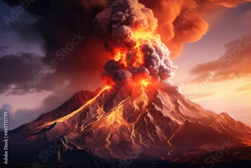 Volcanic eruption. 3d illustration. Elements of this image furnished by NASA, Eruption volcano Tolbachik, AI Generated