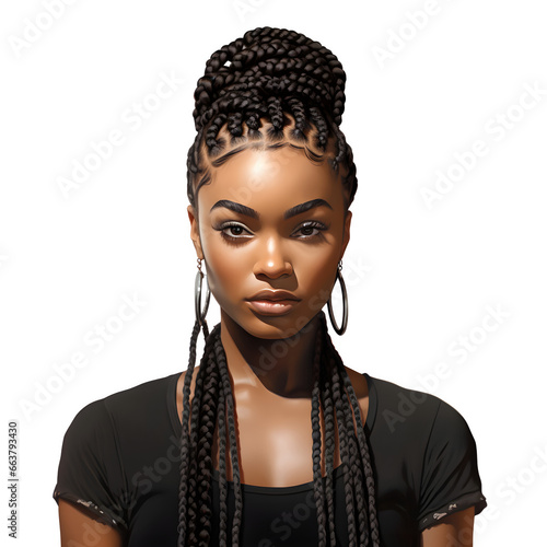 Black woman in braids on transparent background, African American, png file, isolated, white background with generative ai