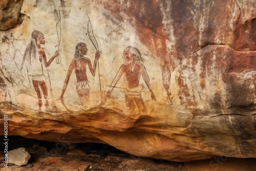 century-old cave paintings on a rough rock wall