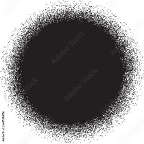 Distorted geometric shape . Minimal art design . Noise destroyed circle . Trendy grainy dot . Graph print texture .Spray effect .Grunge texture . Distressed element .Vector rounded shape with shadow