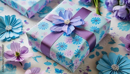 美しく包装されたプレゼントボックス 花やリボンでデコレーション