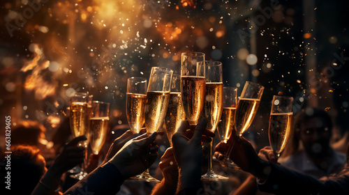 People Toasting Champagne Glasses During New Year's Celebration