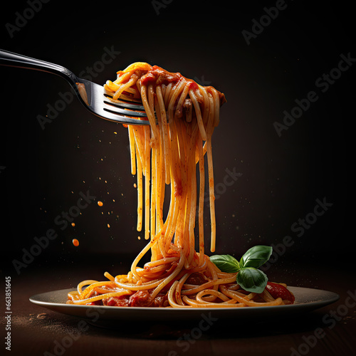 spaghetti pasta with a fork, generative ai