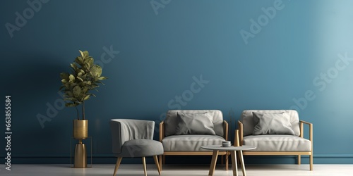 gray sofa combined with gold decorative lights. blue background