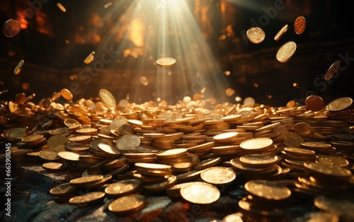 Precious Metal Rain Gold Coins Gracefully Descending in Elegance.