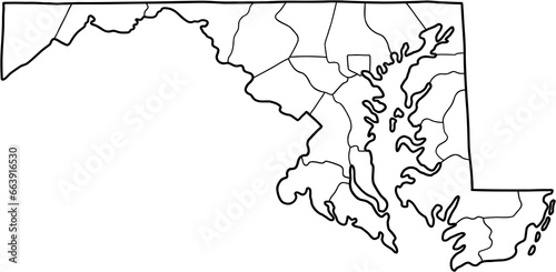 doodle freehand drawing of maryland state map.