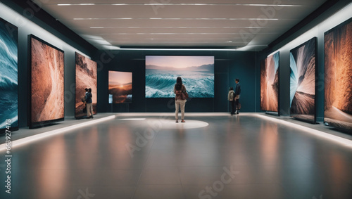 An art gallery with walls made of interactive digital screens
