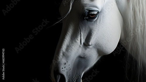 white horse portrait on black background