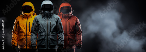 Durable thermal clothing for winter watersports isolated on a gradient background 