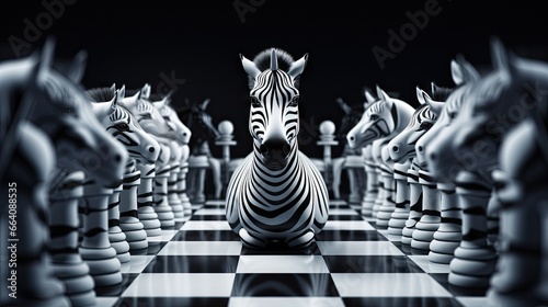  a chess board with zebras and chess pieces on it. generative ai