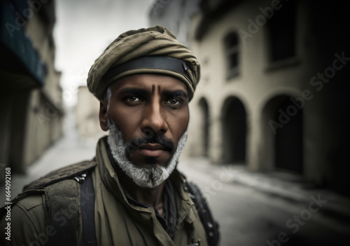 Arab soldier on the street of ancient city